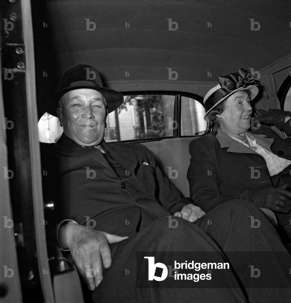 Nicolaas Christiaan Havenga, Finance minister of South Africa, in Paris, August 3, 1949 after meeting with MauricePetsche (b/w photo)
