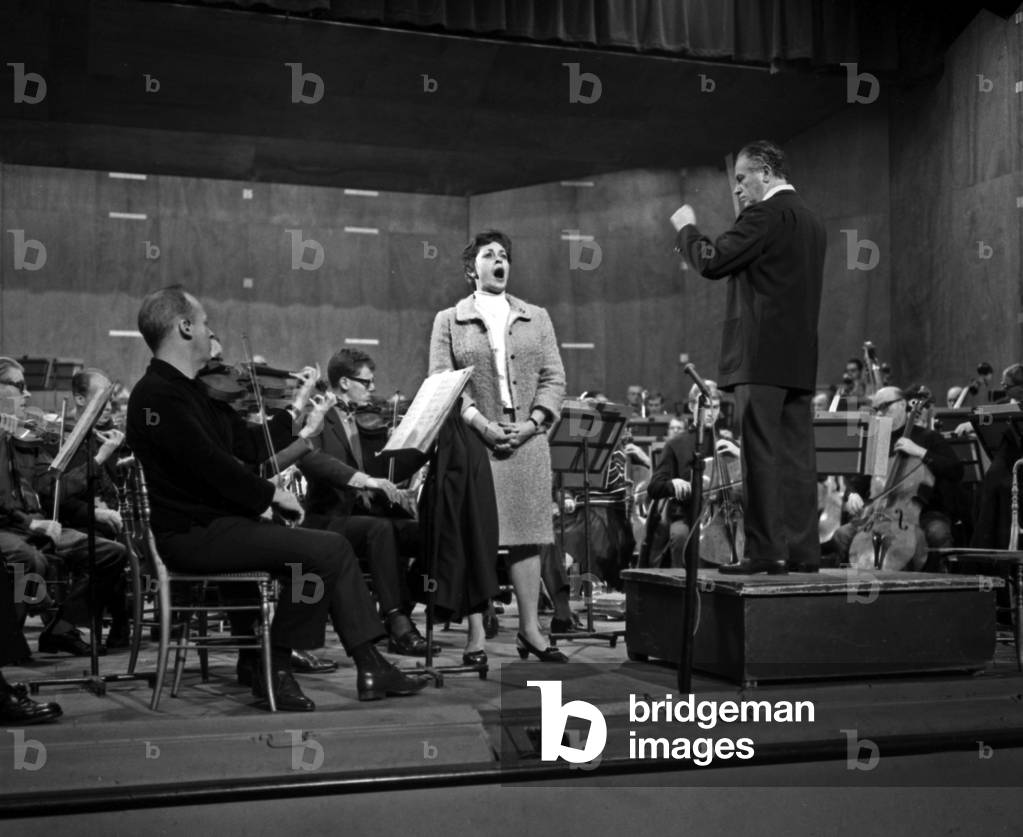 Swedish soprano Elisabeth Soderstrom and conductor Antal Dorati in rehearsal at the Salle Pleyel, Paris, 24th October 1966 (b/w photo)