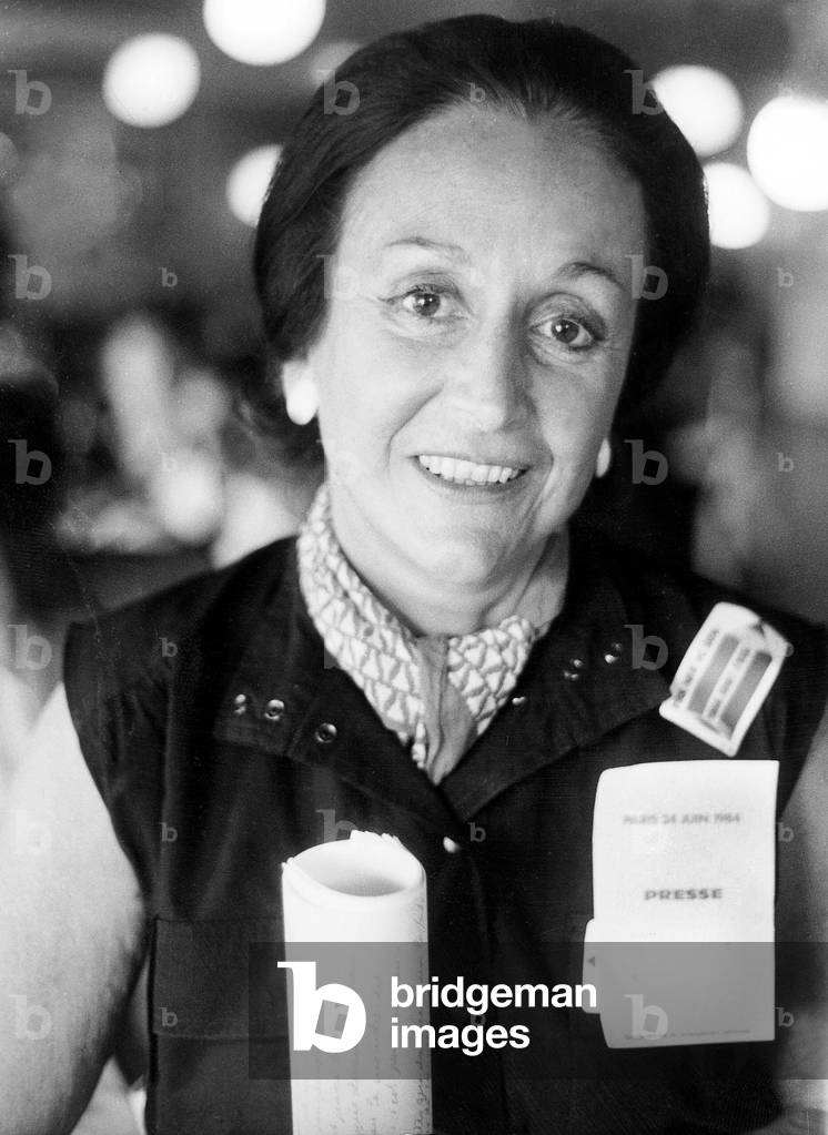 Writer Menie Gregoire during Demonstration in Favor of Freedom of Education June 25, 1984 (b/w photo)