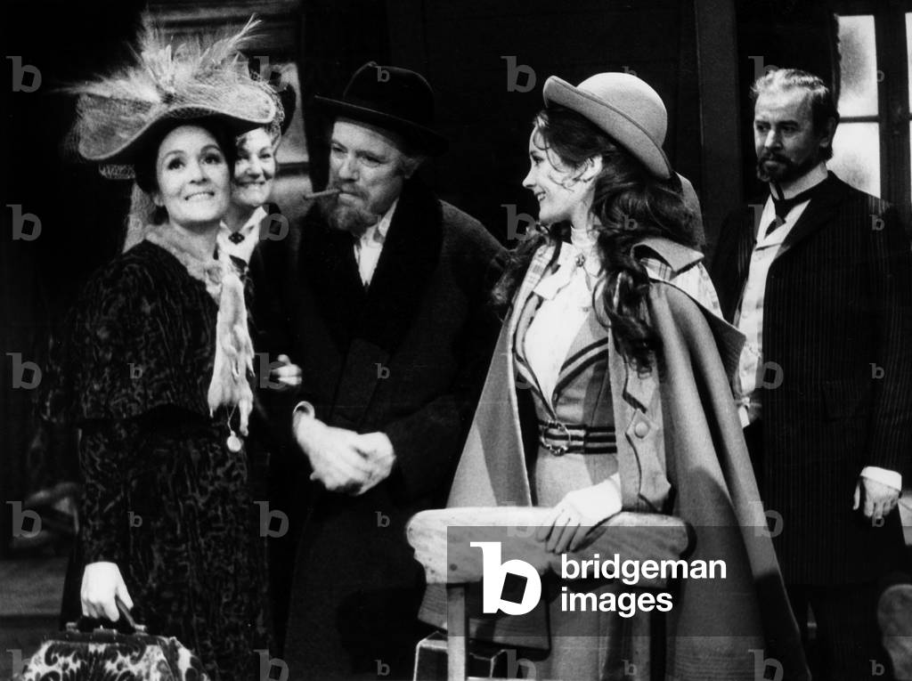 From Left to Right Maria Mauban, Jean Topart (1922 - 2012), Michel Vitold And Catherine Menetrier In A Scene From Telefilm La Cherry Le 31 December 1970 (b/w photo)