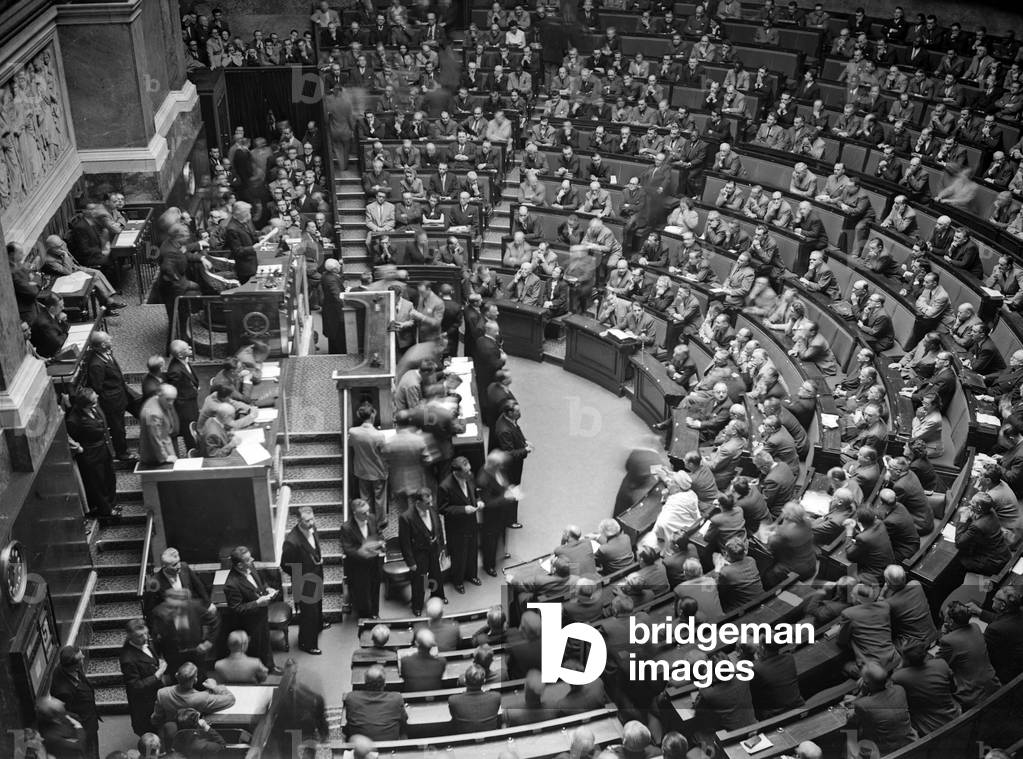 10361 National Assembly Of The Fourth Republic First Seance Of The New Assembly With A Speaddress By Mr. Pebellier In July 1951 (b/w photo)