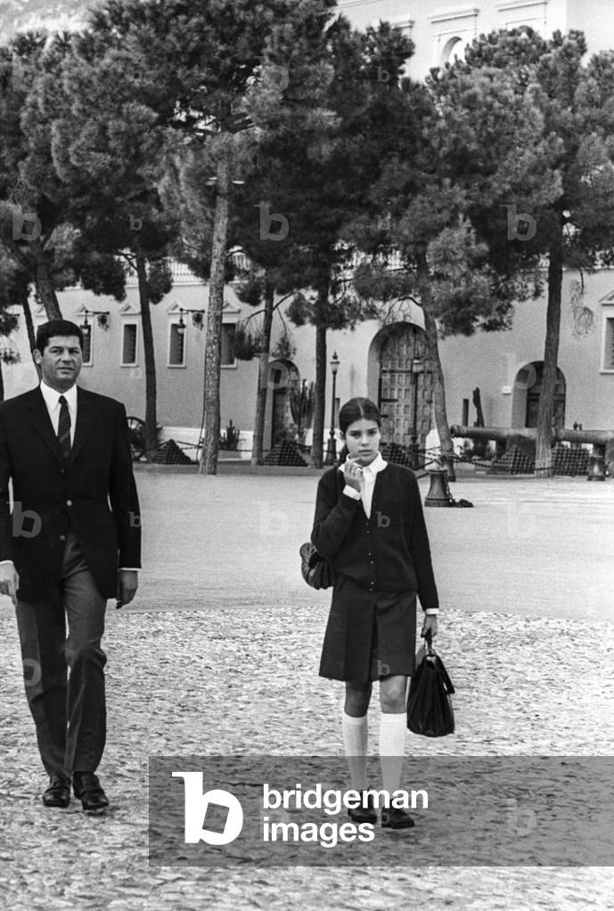 Start of the school year for Princess Caroline of Monaco on October 1st, 1969 (b/w photo)