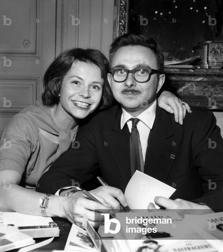 Renee Cosima And Given Bollore At The Sale Of Breton Writers December 20, 1958 (b/w photo)
