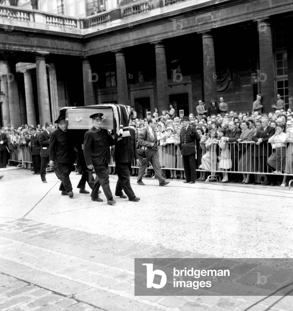 Funeral of French Writer Colette (Sidonie Gabrielle Colette) at The Palais Royal, in Paris, August 07, 1954 (b/w photo)