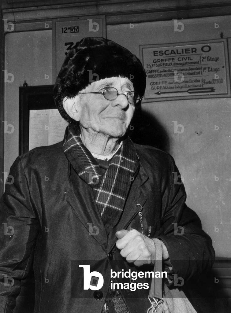 French Writer Paul Leautaud at Paris Law Courts For Trial Against A Publishing House Who Lost Part of his Diary, December 14, 1955 (b/w photo)