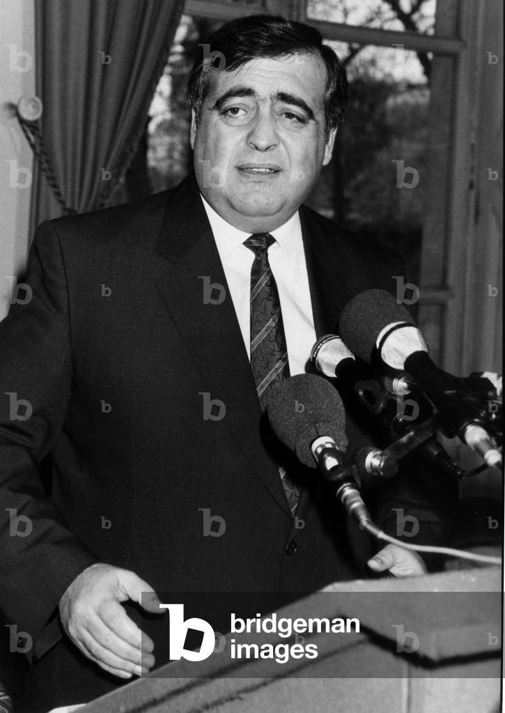 Philippe Seguin, Minister of Social Affairs and Work, Presents A Plan To Re-Form The French National Health and Pensions Organization in 1986 (b/w photo)