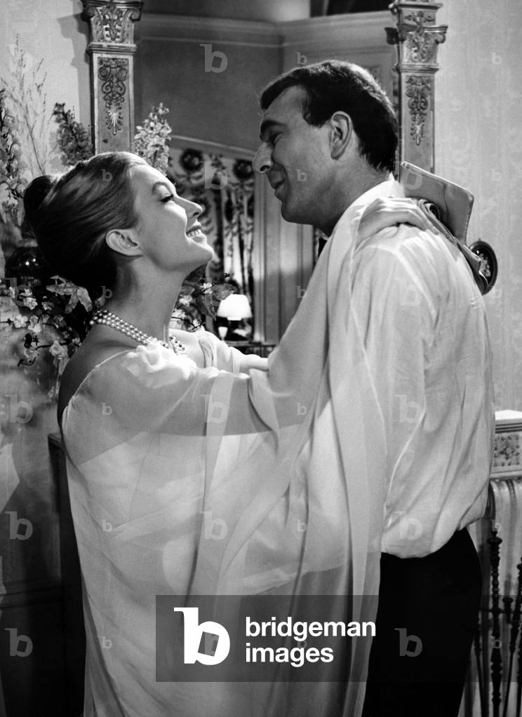 Marina Vlady And Jean Pierre Marielle On The Shooting Of The Film “Climats” On October 2, 1961 (b/w photo)