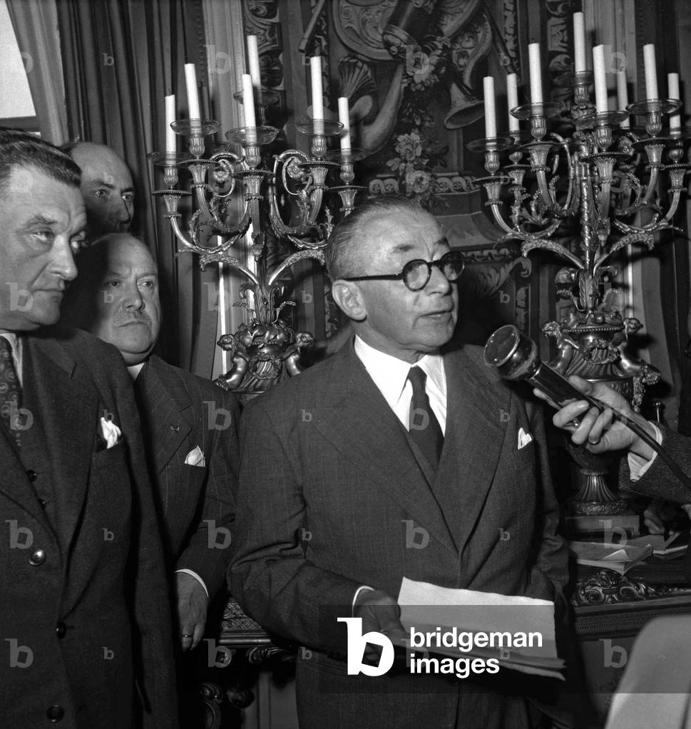 French ministerial crisis on October 9, 1949 at the Elysee, in Paris : French politician Paul Reynaud (b/w photo)