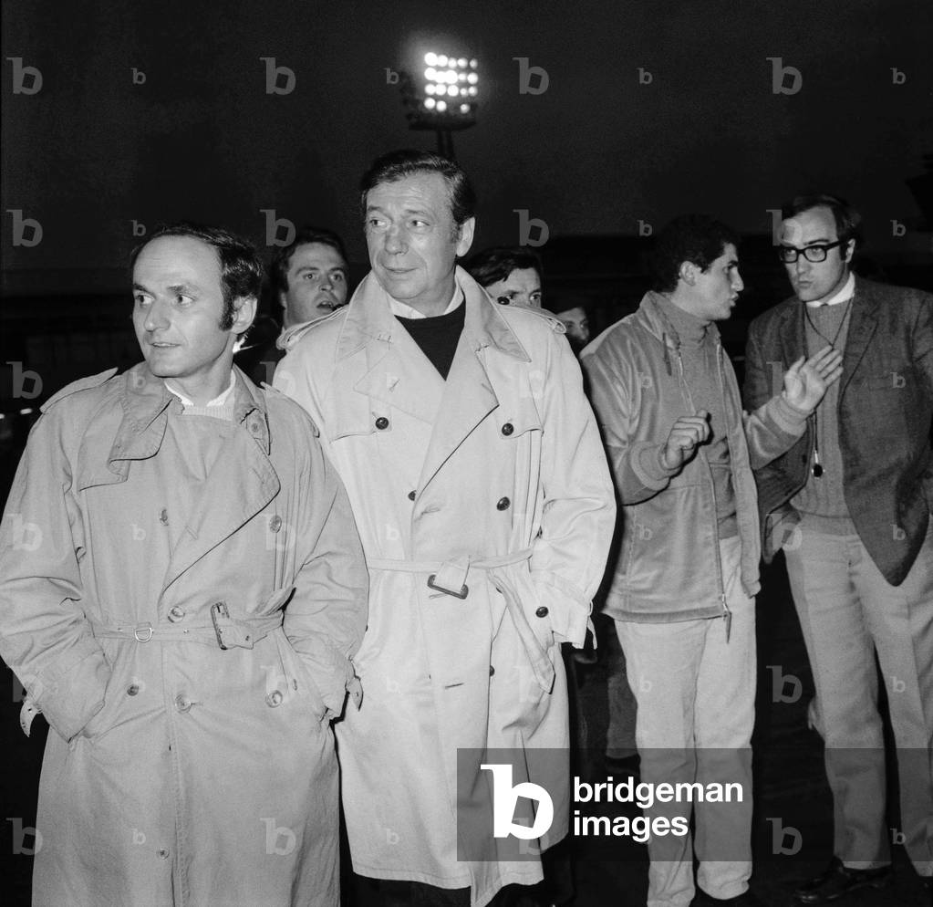 Yves Montand on set of film 