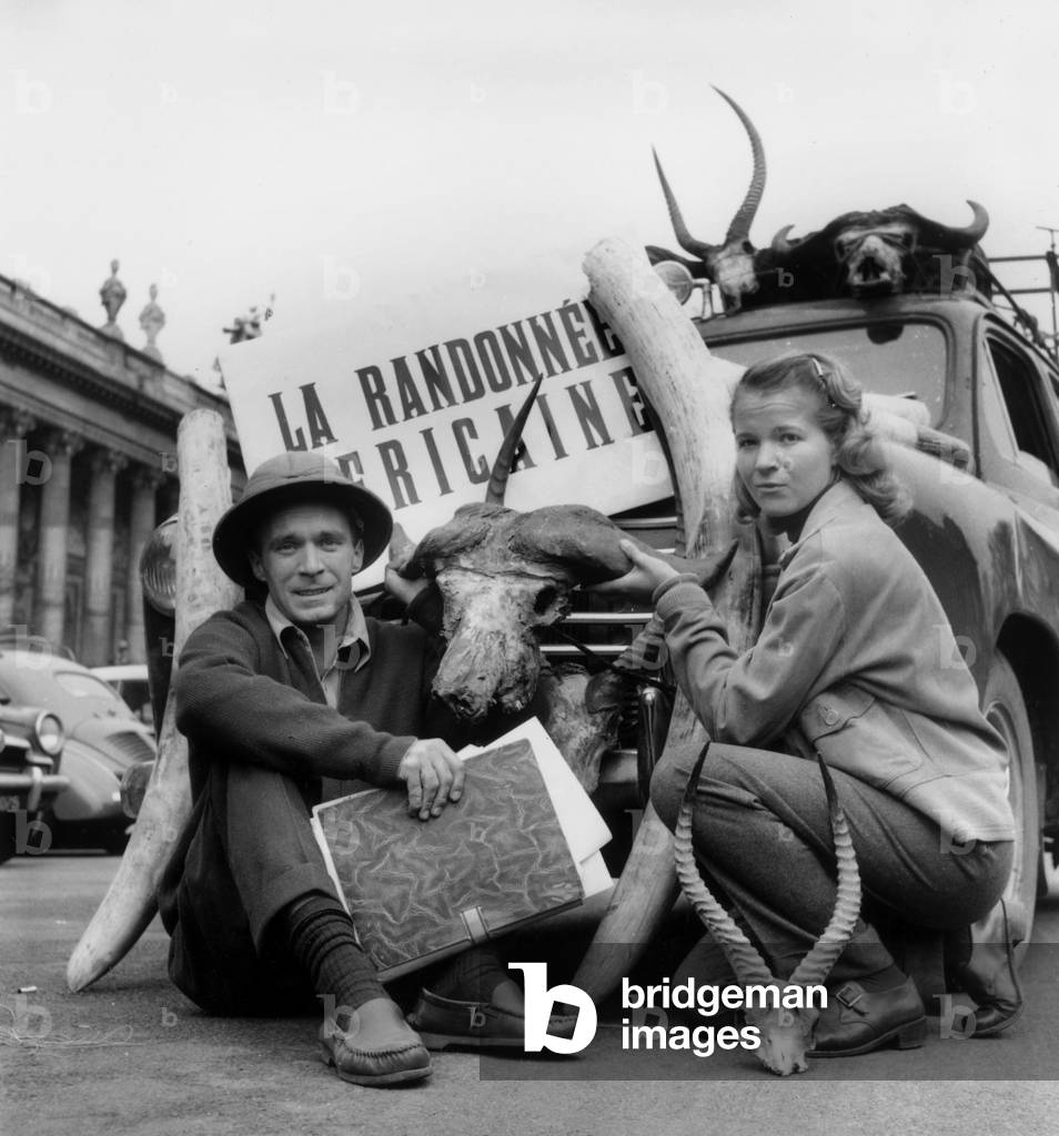 African Hiking Knight Orgeix And Michele Caucre April 4, 1955 (b/w photo)