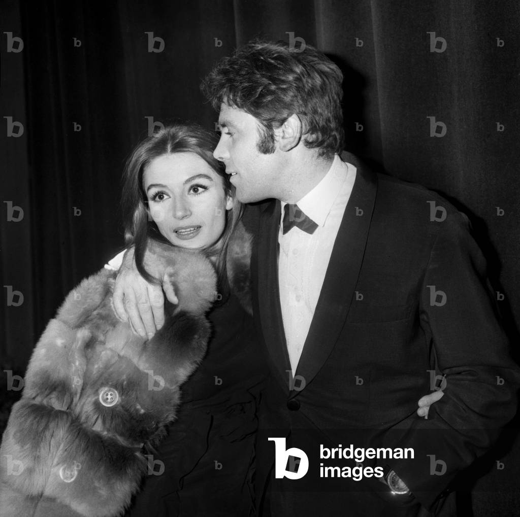 Nuit Du Cinema (Movie Prize Giving) on November 25, 1966 in Paris : Anouk Aimee and her 2Nd Husband Pierre Barouh (b/w photo)