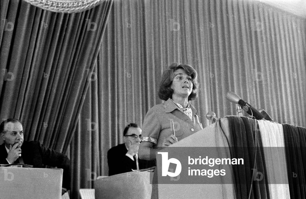 Gisele Halimi, at Conference of Convention of Republican Institutions, in Levallois Perret (France) October 6, 1968 (b/w photo)