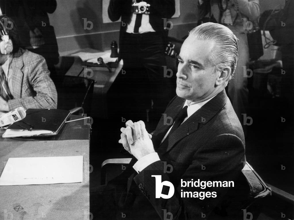 Jacques Chaban-Delmas, Candidate For 1974 Presidential Election, during Radio Rpogram April 11, 1974 (b/w photo)