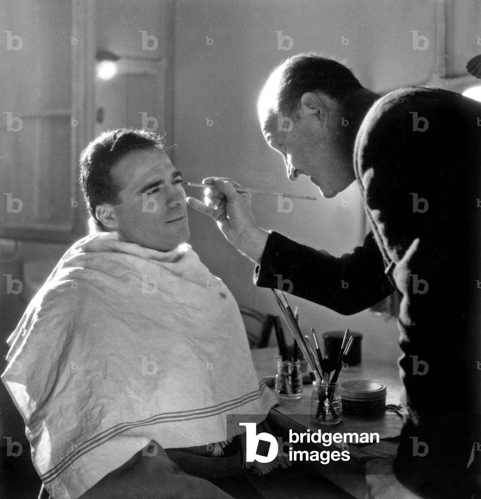 Marcel Cerdan during Make Up Session on Set of Film 