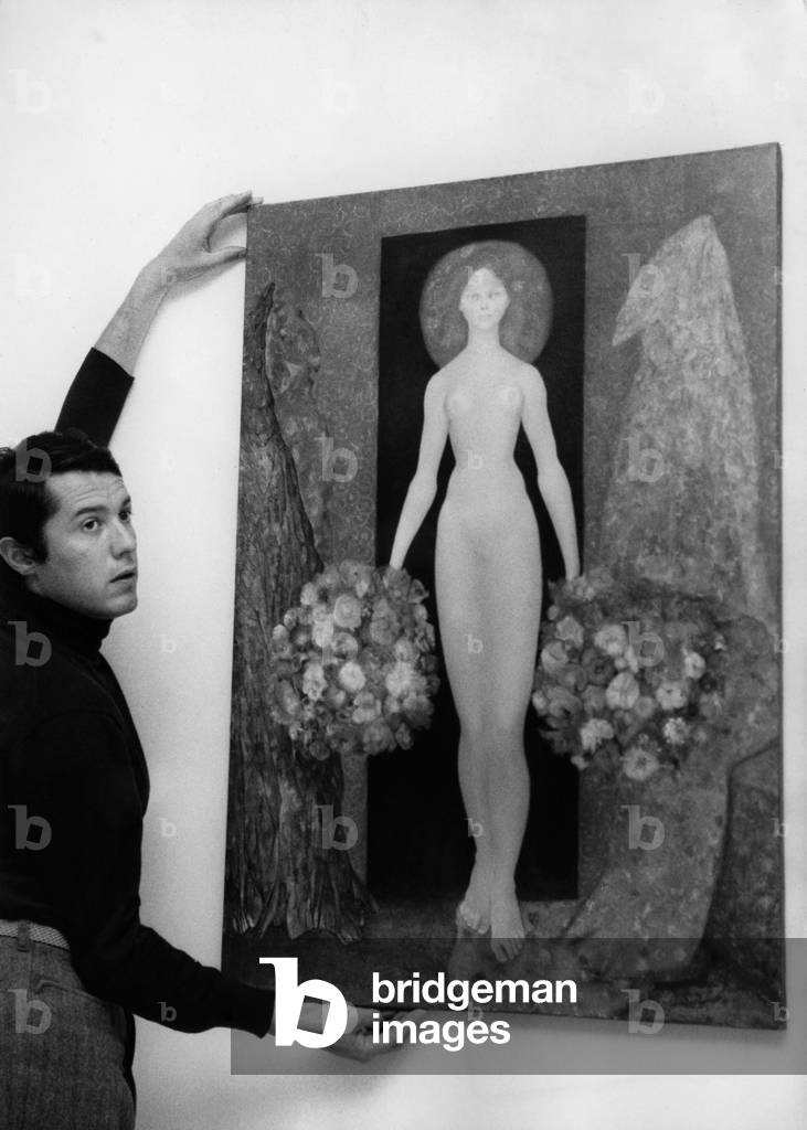 One of Leonor Fini's Works, La Femme aux Bouquets, Exhibited At The Galerie Alexandre Yolas In Paris. May 10, 1965 (b/w photo)