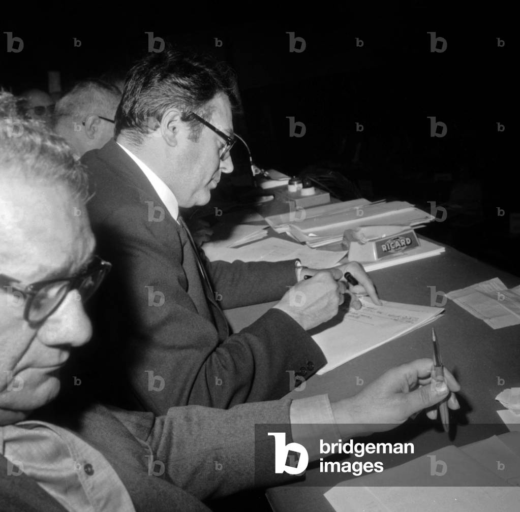 French Politician Pierre Mauroy at The Congress of The Socialist Party, July 11Th, 1969. (b/w photo)