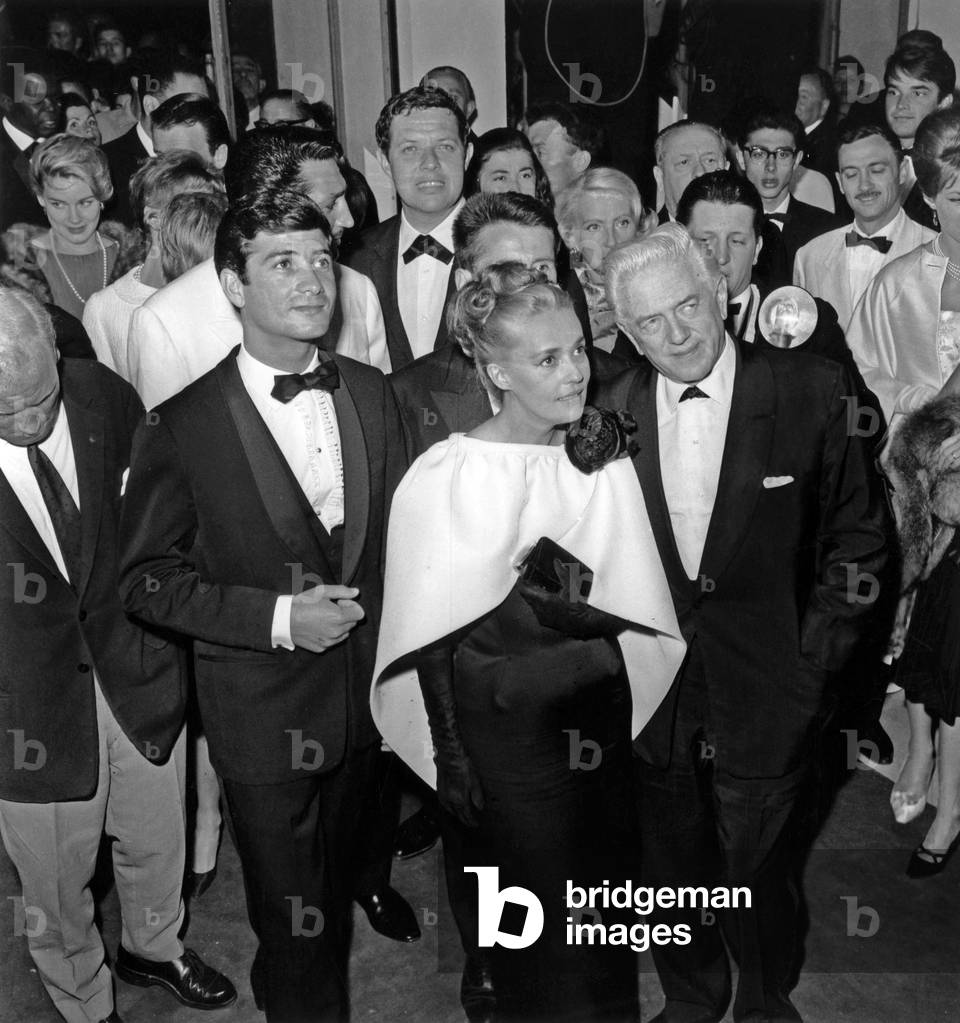 Jeanne Moreau, Jean Claude Brialy, Anatole Litvak at Cannes Film Festival May 10, 1962 (b/w photo)