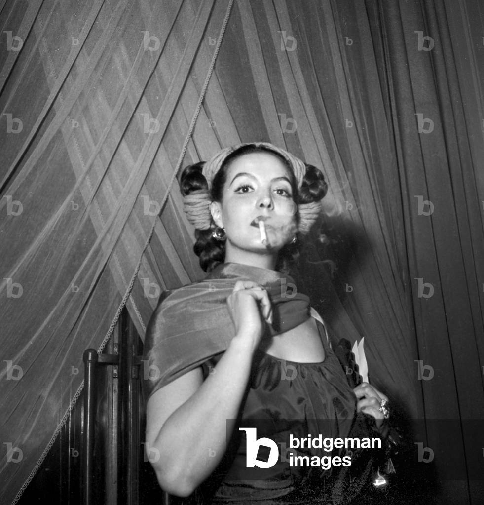Actress Maria Felix during A Reception, Hotel Georgev, Paris, March 11, 1949 (b/w photo)