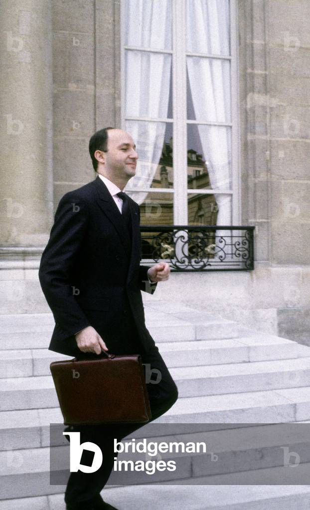 Laurent Fabius, French Prime Minister on February 19, 1986 Leaving Elysee Palace, Paris (photo)