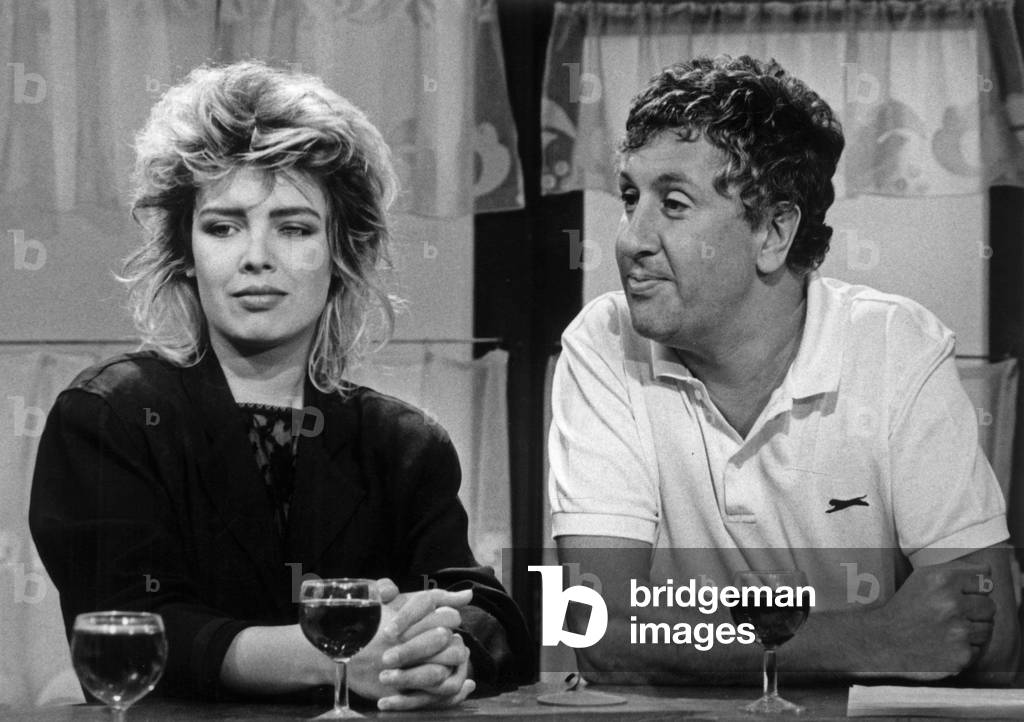 Kim Wilde And Stephane Collaro During Recording Of The Tv Show “Cocoricocoboy” On October 7, 1986 (b/w photo)