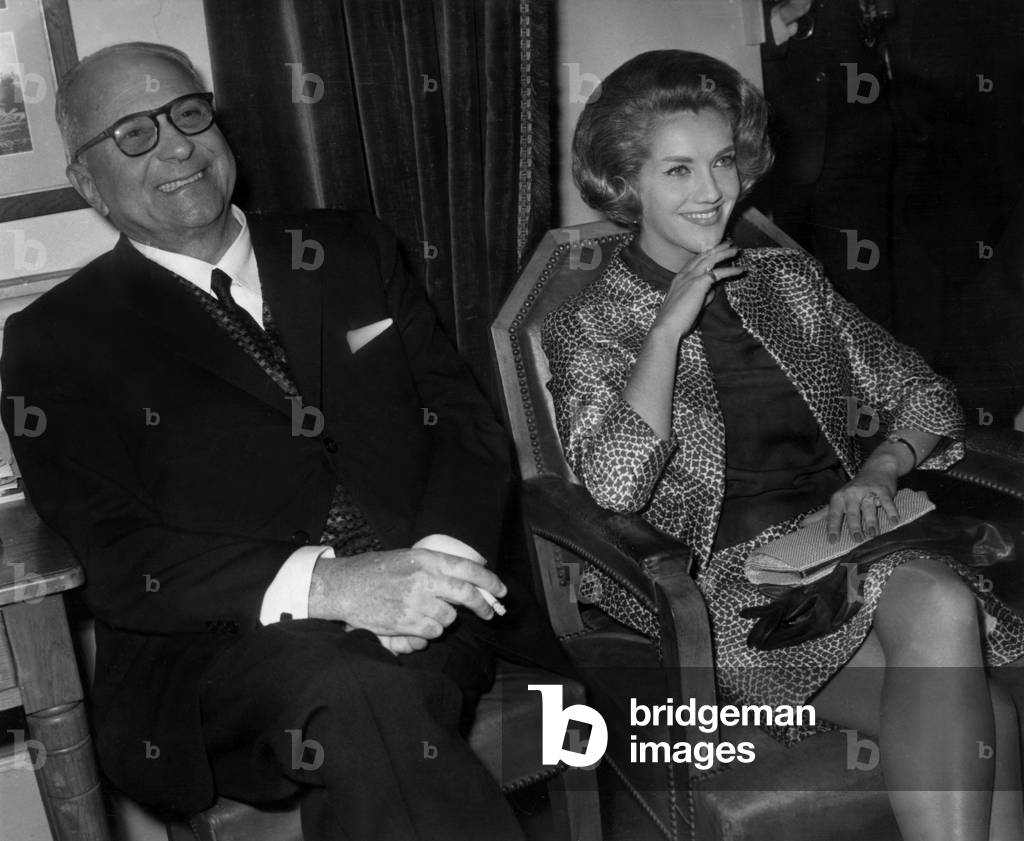 2Nd Wedding of Baron James Henri De Rotshchild (1896-1984) With Yvette Choquet here at City Hall, Paris, October 21, 1966 (b/w photo)