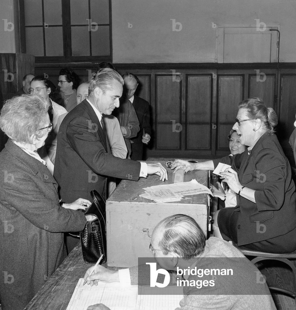 Jacques Chaban Delmas Is Voting in Bordeaux (France, Bill on The Constitution in France: Creation of The Regions and Reform of The Senate) on April 27, 1969 (b/w photo)