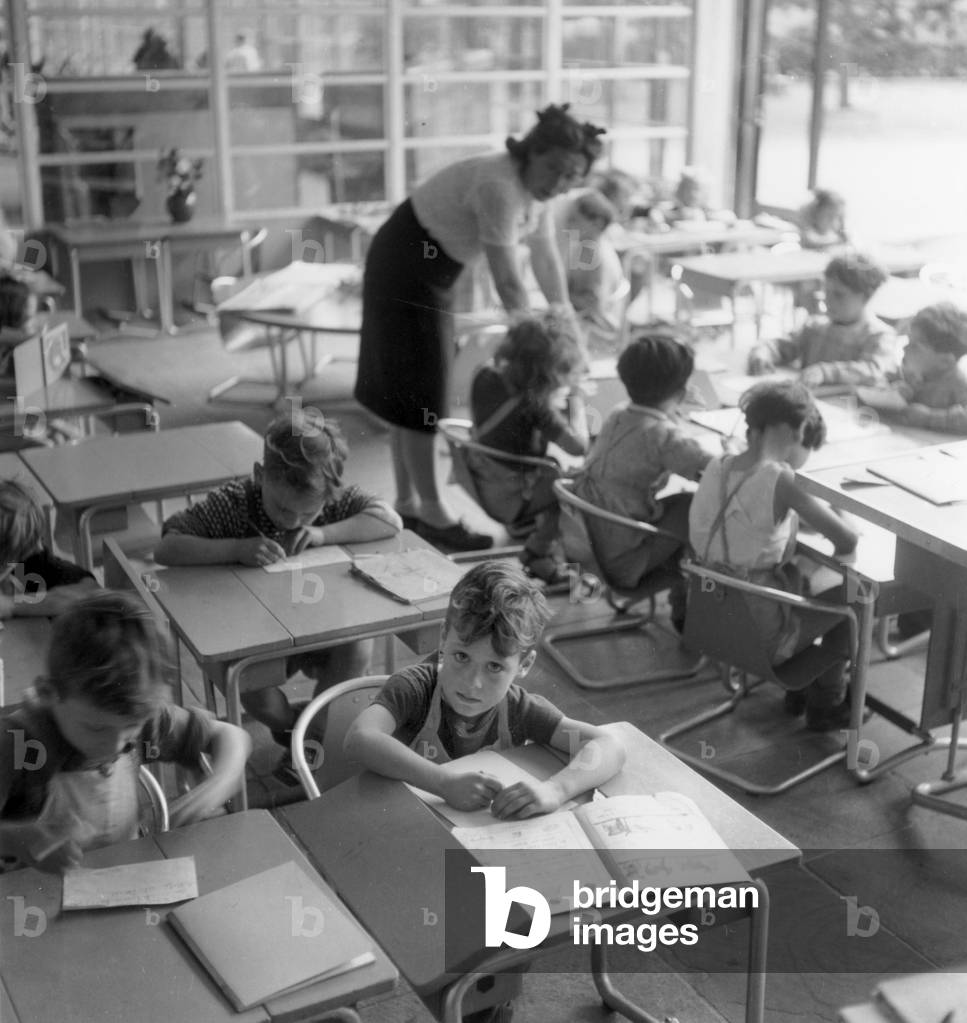 Model Primary School in Suresnes (France) on June 19, 1946  (b/w photo)