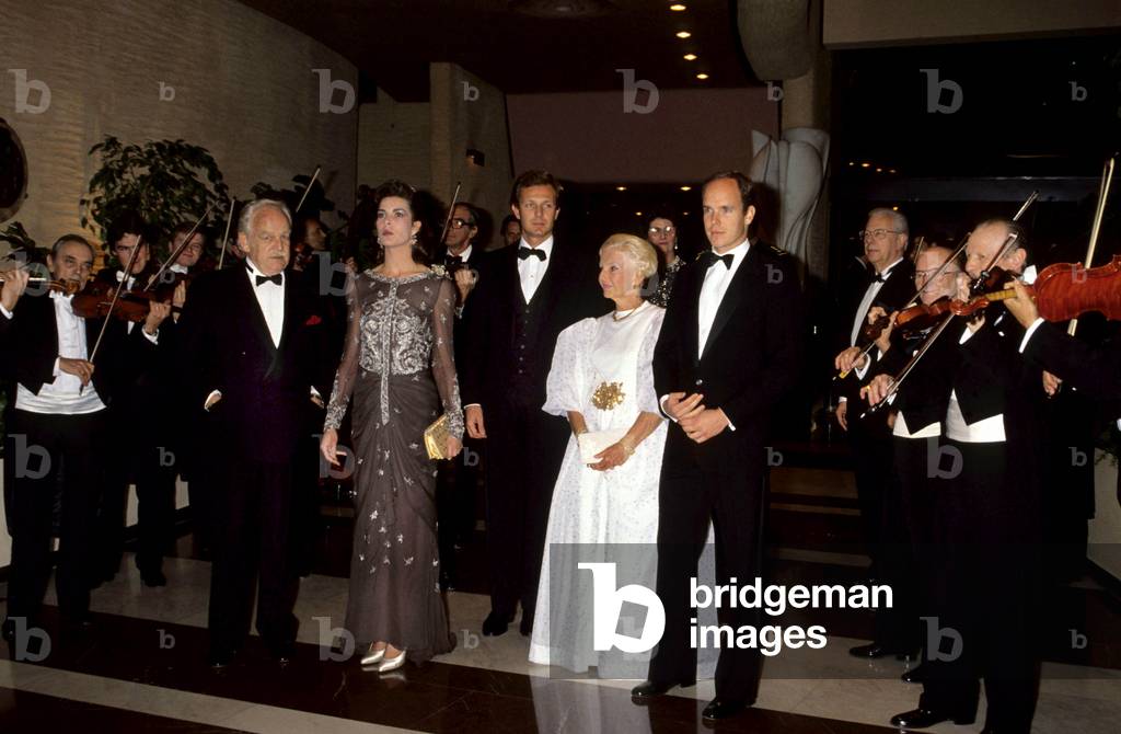 Prince Rainier De Monaco, La Princesse Caroline and Prince Albert (Future Albert Ii) at The Sporting Club in Monte Carlo For The Ball of The Rose March 1990 (photo)