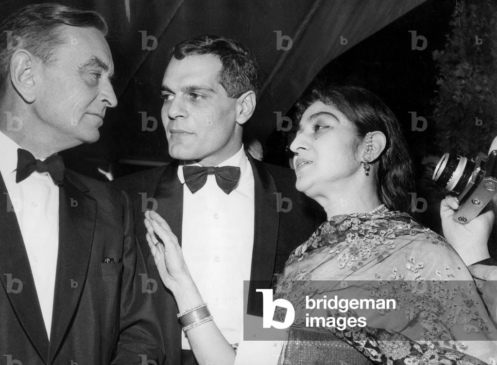 Omar Sharif and his Wife Faten Hamama With Director David Lean in May 1966 at Cannes Festival For Film Doctor Zhivago (b/w photo)