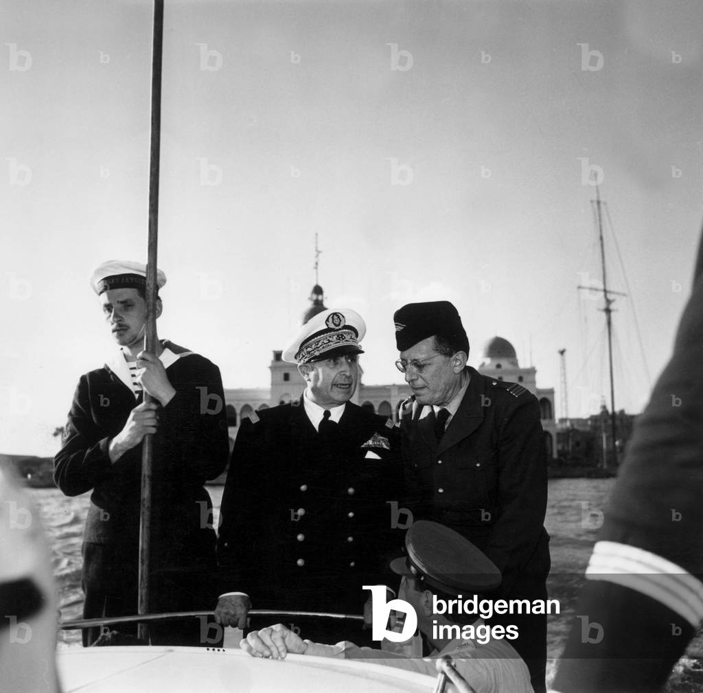 The Admiral Barjot Inspecting The Harbour of Port Said, Egypt 1956  (b/w photo)