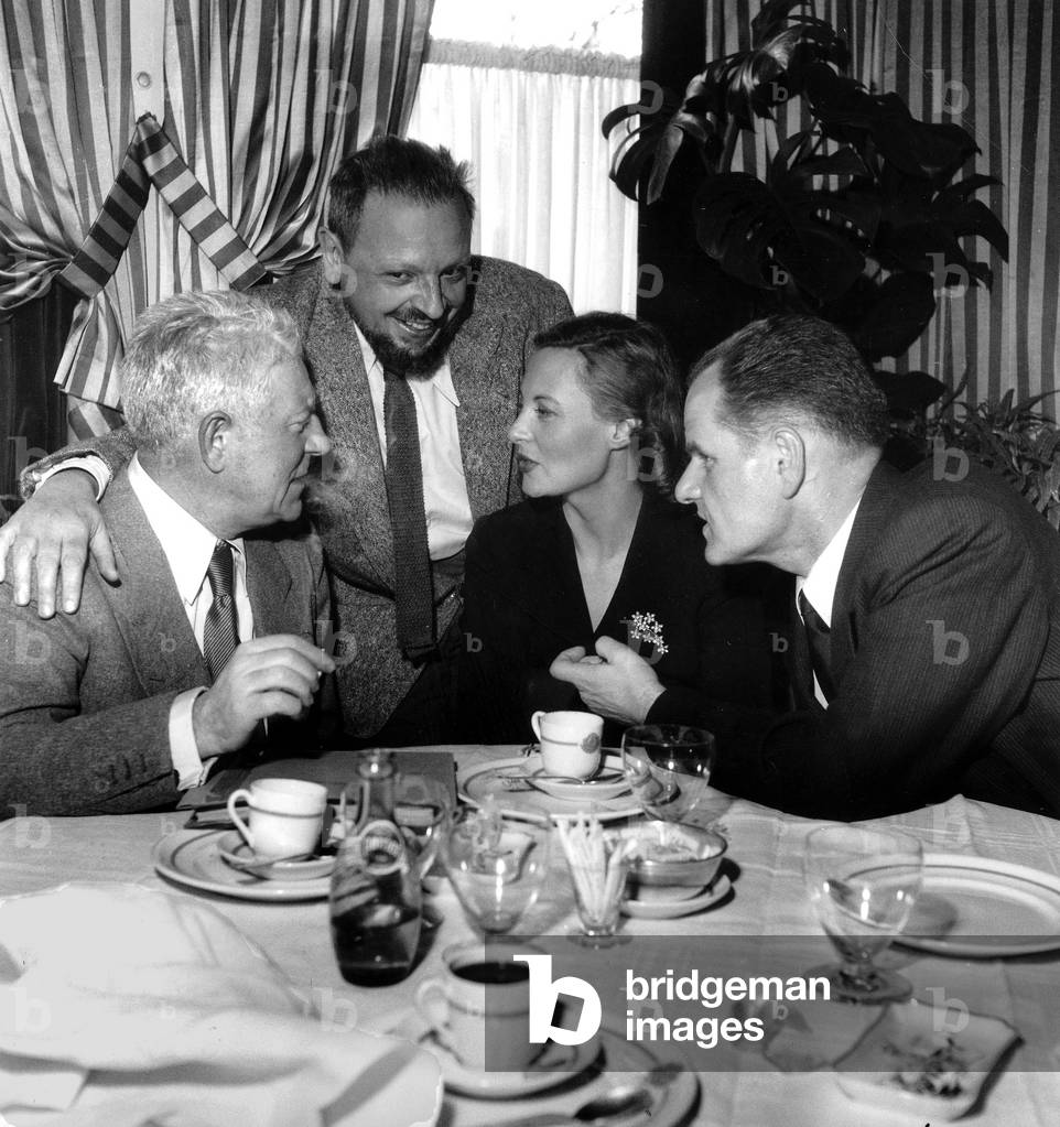 Jean Gabin, Henri Jeanson, Michele Morgan and Director Jean Delannoy on Set of Film 