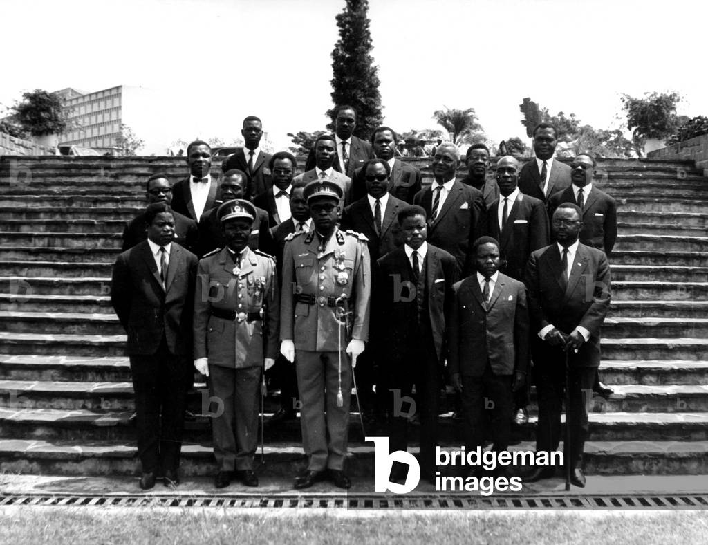 Colonel Joseph Desire Mobutu, President of Congo Kinshasa and his Government on December 1965 (b/w photo)