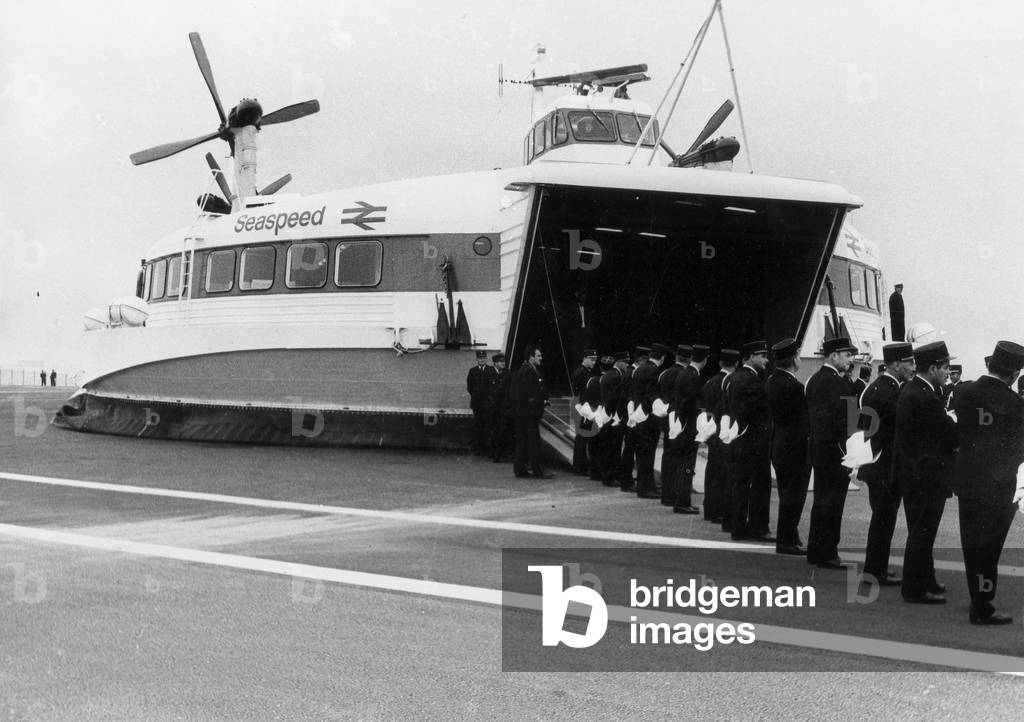 Launching of Seaspeed Hovercraft Between Dover and Boulogne-Sur-Mer, Crossing The Channel in 35 Minutes, August 1St, 1968 (b/w photo)