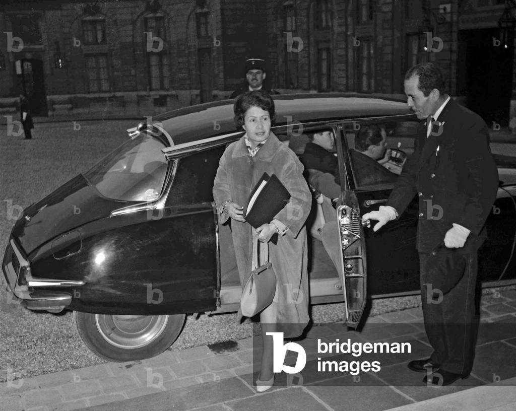 French secretary of state Sid Cara arriving at the Elysee, Paris, after council of ministers, DEcember 8, 1960 (b/w photo)