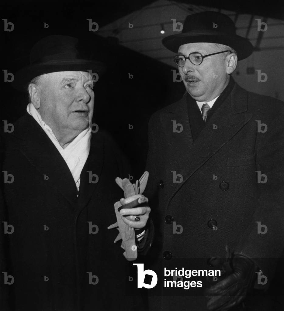 French Prime Minister Rene Pleven With English Counterpart Winston Churchill during Churchill'S Trip To Paris December 17, 1951 (b/w photo)
