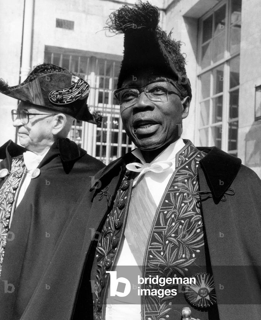 Academicien Senegalese Writer and Poet Former President Senghor Received at French Academy March 29, 1984 (b/w photo)