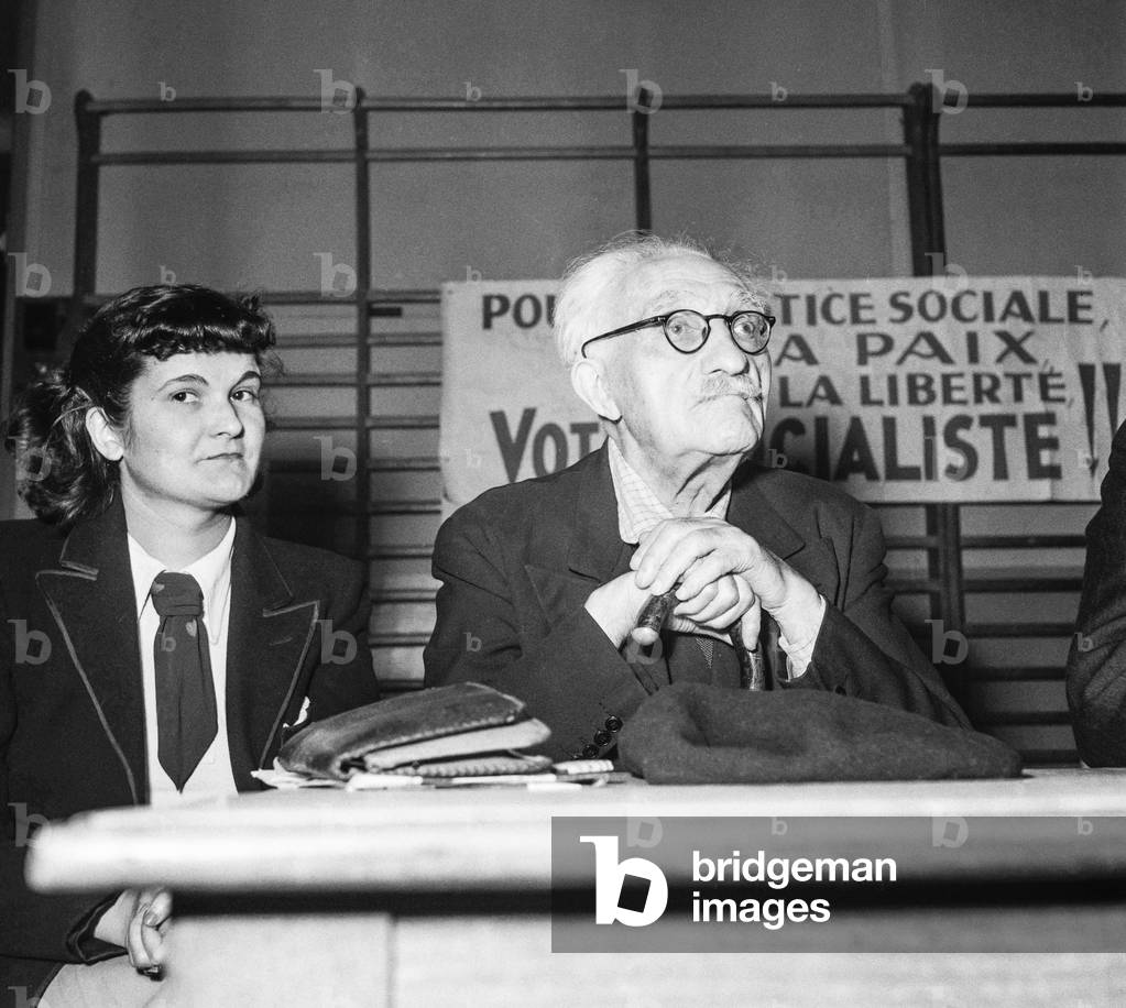 Election campaign (French General election) : meeting of Paul Bracke (Socialist), Paris, June 1951 (b/w photo)