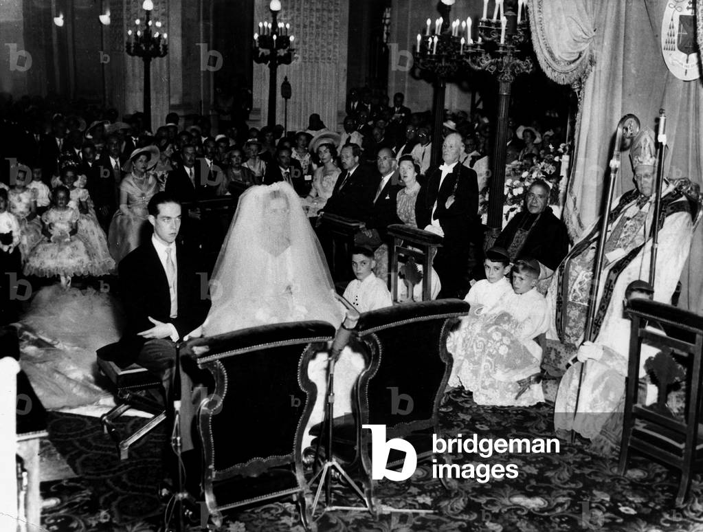 Wedding of Henry of Orleans, Count of Clermont,With Mary Theresa of Wurtemberg in Dreux July 05, 1957, on The Right Are Mr Felten, Countess of Paul, Le Duke of Wurtemberg, King of Italy (b/w photo)