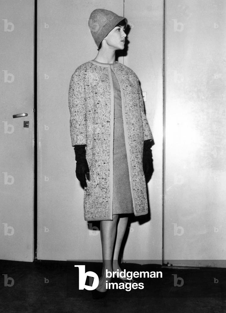 Model Wearing A Suit By Albert Lempereur, on November 15, 1960 (b/w photo)