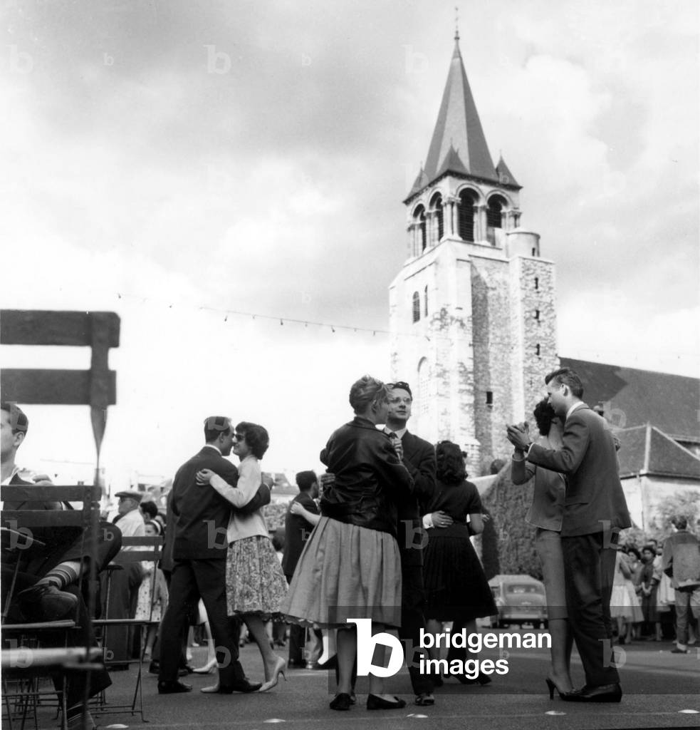 National Day Ball in Saint Germain Des Pres in Paris, July 14, 1958 (b/w photo)