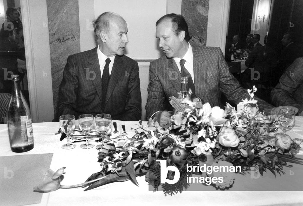 Valery Giscard D' Estaing Having Diner With Udf Deputies in Hotel Lutetia in Paris here Talking With Jean Claude Gaudin December 17, 1981 (b/w photo)