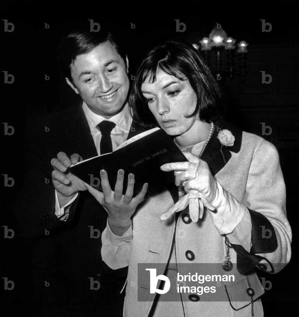 Wedding of Jean-Gabriel Albicocco and Marie Laforet in Paris September 9, 1961 (b/w photo)