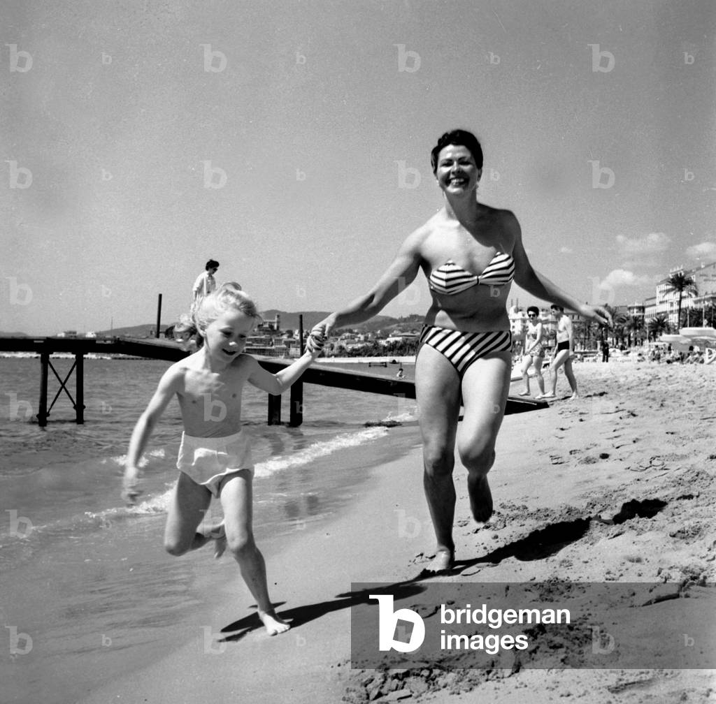 Young Brigitte Fossey and Charlotte Lomy Water Skiing Champion, at Cannes Film Festival April 18, 1953 (b/w photo)