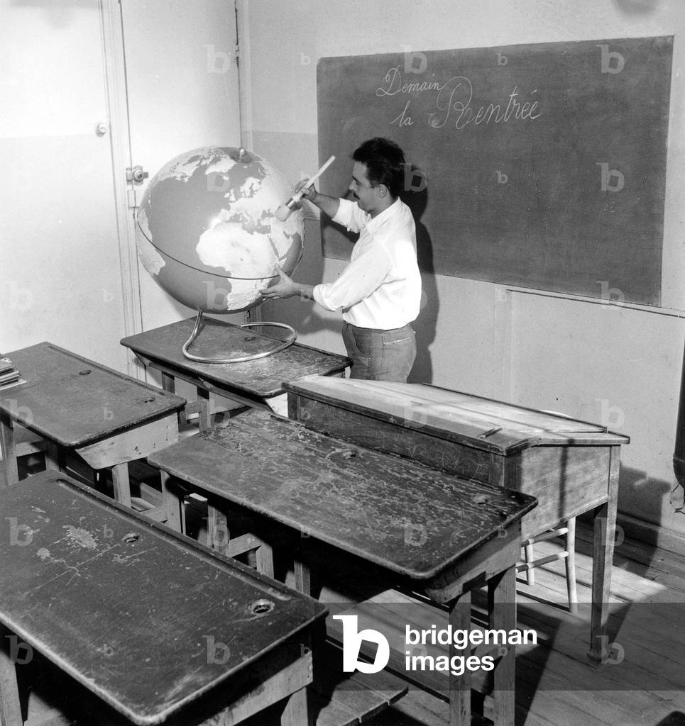 Start of School Year in France on September 14, 1959 (b/w photo)