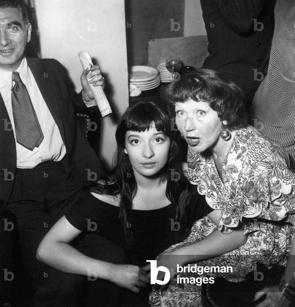 French Singer Juliette Greco With Anne-Marie Cazalis during A Party in Paris on June 22, 1949 (b/w photo)