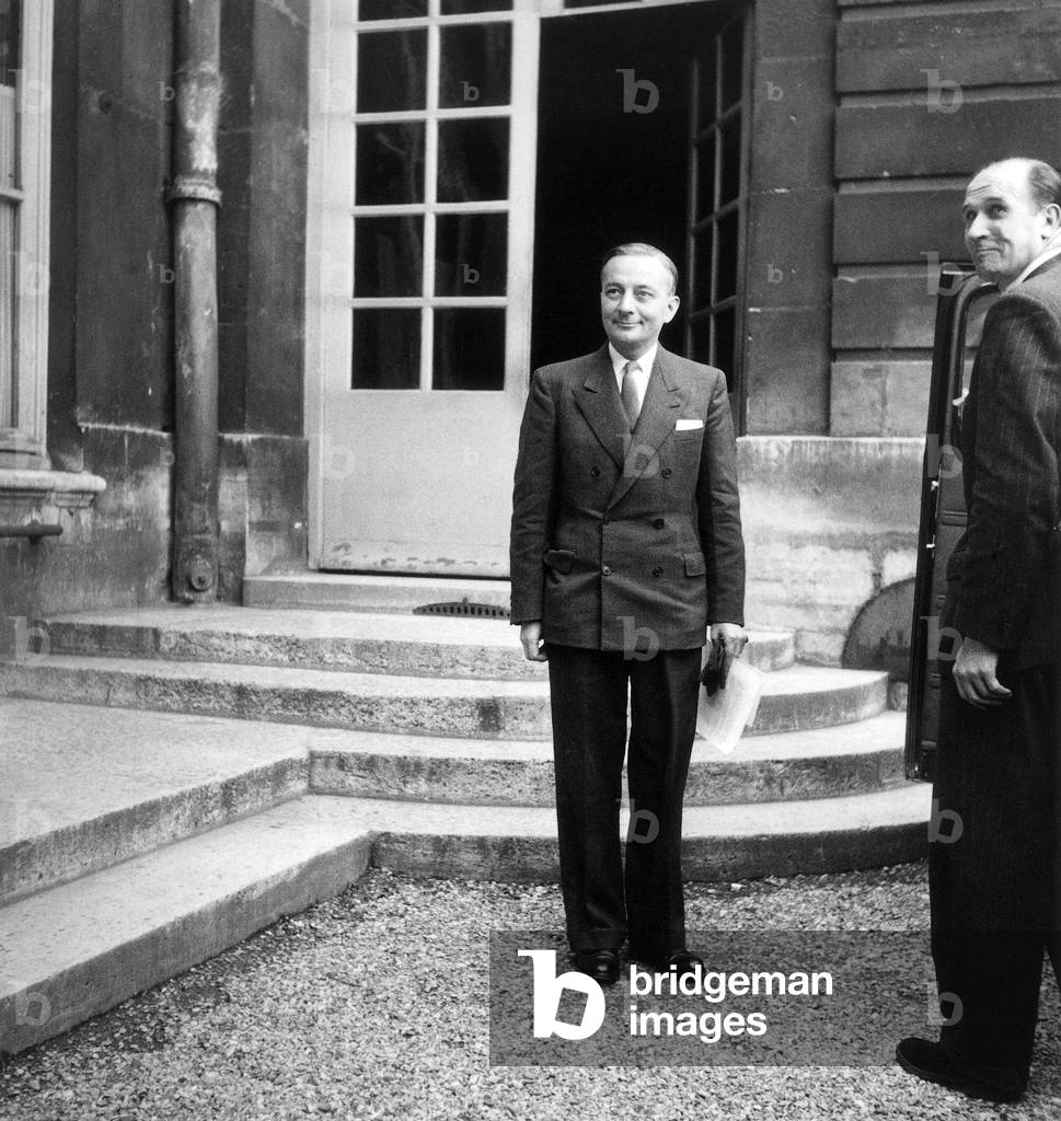 Georges Bidault, President of Provisional Government, Leaving Council of Ministers in Paris, October 9, 1946 (b/w photo)