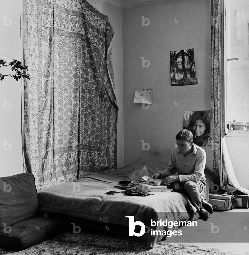 French Actor Jean Louis Trintignant at Home in 1956 (b/w photo)