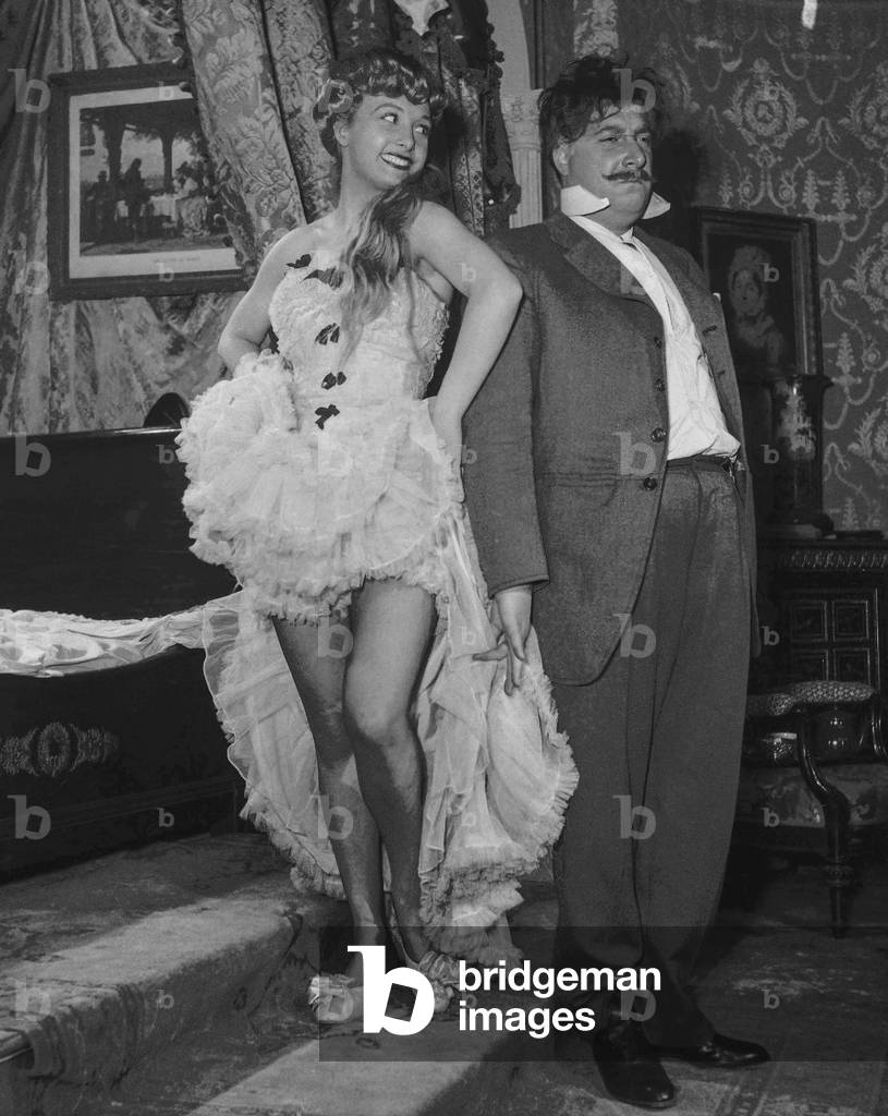 Actors Arlette Poirier and Jacques Morel on set of film 