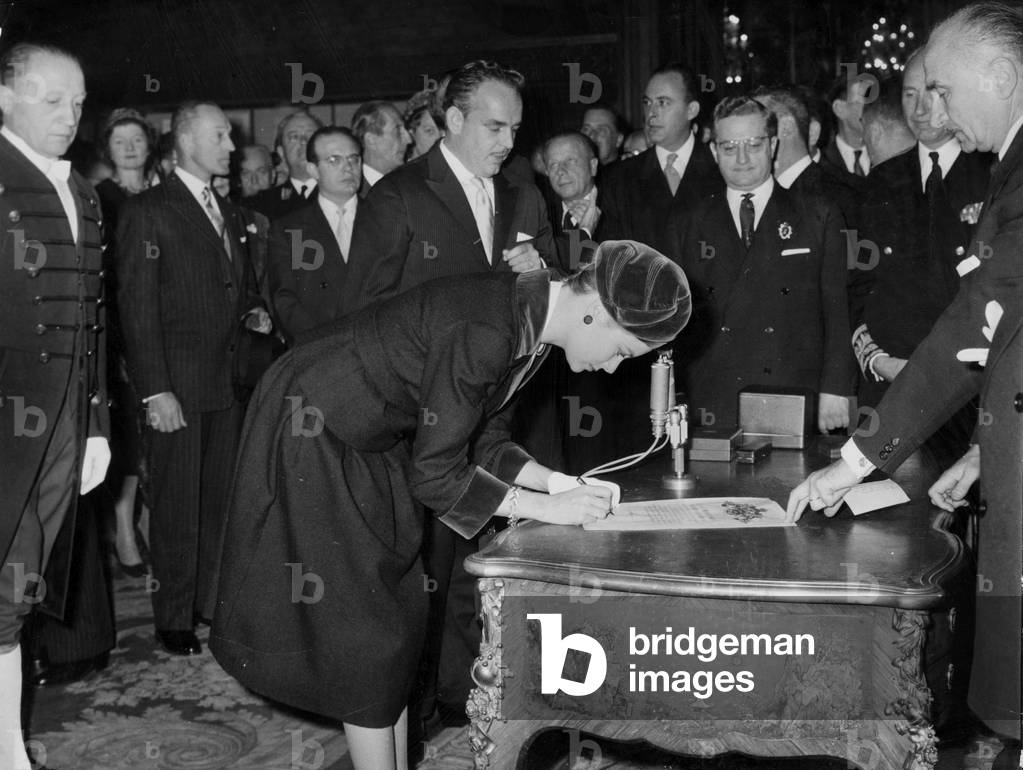 Prince Rainier Iii of Monaco and Princess Grace at Paris Town Hall, October 13, 1959 (b/w photo)