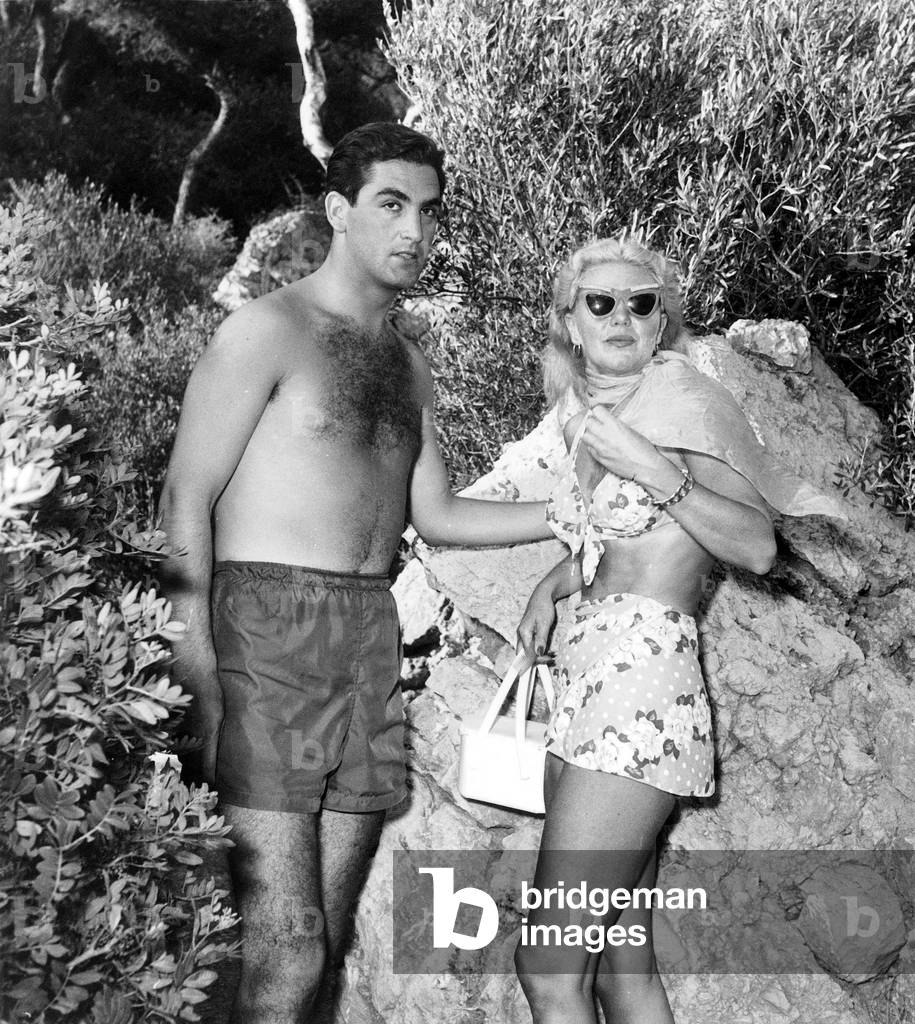 Ginger Rogers With Fiance Jacques Bergerac in Monte Carlo August 17, 1952 (b/w photo)